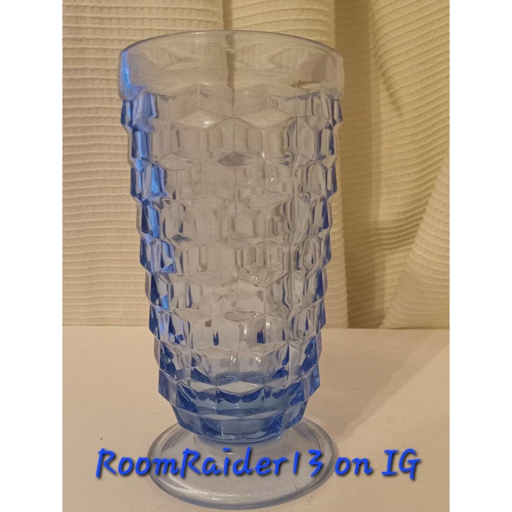 Vintage Indiana Glass Whitehall Blue Cubist 6 in Footed Tumbler Glass